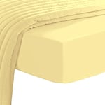 Pizuna Luxueux Drap Housse 160x200 cm Jaune Doux, 100% Coton Longue Tige 600 Fils Armure Satin, Drap Housse de Luxe Bonnet 40 cm (Jaune Doux Drap-Housse Coton 2 Personne)