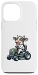 iPhone 13 Pro Max Cute cow on lawn mower tractor gardener landscaping Case