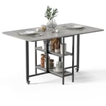 Mondeer Table à manger pliante mobile Table de cuisine multifonctionnelle 140 x 80 x 75 cm - Gris