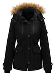 TOMEEK Manteau Femme Hiver Veste Parka Polaire Imperméable Manteau à Capuche Chauffante à Col en Fourrure Blouson Chaud Chic et Elegant avec 5 Poches Zippé Jacket,Noir,Taille S