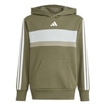 adidas Mixte Enfant Seasonal Essentials TIBERIO 3 Stripes Fleece Hoodie, Olive strata/White/Wonder Silver, 7-8 Years