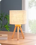 EDISHINE Lampe de Chevet en Bois à Trépied, Abat-jour en Lin, E27 Ampoule LED Incluse, 2700K Blanc Chaud, Lampe de Table Moderne pour Chambre à Coucher, Salon, Bureau, Hôtel, Beige