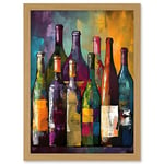 Artery8 White Rose and Red Glass Wine Bottles on Shelf Artwork Framed Wall Art Print A4