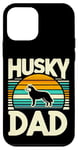 Coque pour iPhone 12 mini Husky Dad rétro coucher de soleil propriétaire de chien husky sibérien