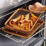 31cm 2-in-1 Copper Crisper Non-Stick Oven Baking Tray Mesh Grill Elevated Basket