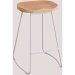 Sklum - Tabouret Haut en Acier et Bois d'Orme Neicol Blanc ↑65 cm