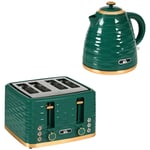 Kettle Toaster Set 1.7L Rapid Boil Kettle 4 Slice Toaster Green Gloss Finish