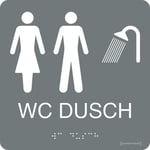 Taktil skylt "WC/Dusch Dam/Herr" GrÃ¥