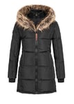 Geographical Norway Beautiful Lady Distribrands - Parka Chaude Femme - Manteau Epais Capuche Fausse Fourrure - Blouson Coupe Vent Hiver - Doudoune Long Doublure (Noir XXL - Taille 5)