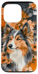 Coque pour iPhone 13 Pro Orange Aquarelle Floral Merle Shetland Sheepdog Art