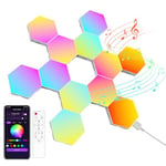 Panneau LED Hexagonal Gaming Murale Lampe— 12pcs Smart Music Sync Deco Modulaires RGB Lights App&Télécommande Contrôle Gaming Setup Hexagone Creative Appliques Murales