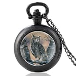 DSHUJC Pocket Watch, Owl Glass Cabochon Quartz Pocket Watch Vintage Men Women Black Pendant Necklace Chain Hours Clock