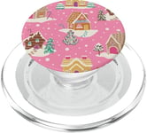 Preppy Pink Christmas Gingerbread House and Xmas Tree Winter PopSockets PopGrip for MagSafe