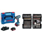 Bosch Professional 18V System perceuse-visseuse sans-fil GSR 18V-28 (couple maxi (tendre/dur)) : 28/63 Nm, avec 2 batteries 4,0 Ah, chargeur) + 43 pièces Coffrets d'embouts de vissage Extra Hard