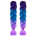 Aomig Rajout Cheveux Tresse, 2PCS Jumbo Braids Meches, 65cm Extension de Cheveux de Fibre Synthétique pour Crochet Twist Tressage (Violet + Lac Bleu + Violet Clair)