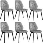 Yaheetech Lot de 6 Chaises de Salle à Manger en Velours Dossier Ergonomique Chaises de Cuisine Bien Rembourrée Chaises de Chambre Cadre en Métal Capacité de Charge Maximale 136 kg Gris Clair