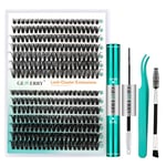 GEMERRY Lash Extension Kit 280Pcs Lash Clusters DIY Individual Eyelash Extension Kit D Curl Volume Cluster Lashes Wispy with Lash Bond and Seal and Lash Tweezers (40D+50D-0.07D,10-18MIX-KIT)