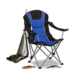 Relaxdays Chaise de camping pliable fauteuil de pêche rembourré avec porte-boissons dossier réglable HxlxP: 108 x 90 x 72 cm, bleu noir