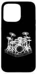 Coque pour iPhone 15 Pro Max Ensemble de batterie 3D Wireframe - Vintage Drummer Drums Lover