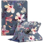 FINTIE Coque pour iPad Pro 11 Pouces 2024 M4 (A2836 / A2837 / A3006) - [Rangement de Stylet] Coque Rotative à 360° Étui Pivotant, Housse Veille/Réveil Automatique, Fleur Hibiscus