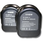 2x Batteries compatible avec Dewalt DW970, DW971K-2, DW972, DW972B, DW972K, DW972K-2 outil électrique (3000mAh NiMH 12 v) - Vhbw