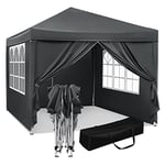 WOLTU Tonnelle de Jardin Tente Pliante Auvent Pliable Imperméable Protection du Soleil UV 50+ avec Un Chiffon Sac de Transport Inclus Facile à Installer Hauteur Réglable 3x3m Anthracite