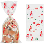 50pcs Christmas Cellophane Bags Christmas Cello Treat Bags Clear Gift Bags for Christmas Baking Candy Cookie Packaging Bags(Style 2)