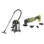 RYOBI R18WDV-0 ONE+ Cordless Wet & Dry Vac (Bare Tool) & ONEPlus R18MT-0 18V Cordless Multi tool (Zero tool), Hyper Green