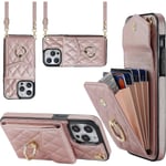 Crossbody Wallet Pu Läder Handväska Handväska Case För Iphone 15 Pro Max Med Ringställ Rose Gold none