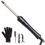 Curling Wand 9MM, Thin Curling Iron, Tight Curls LCD Display 100-230°C for All Hair Types, Tourmaline Ceramic Barrel 30-Second Heat-Up, Long&Short Hair Culer Pro Curling Tongs (Rose Gold)