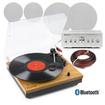 Bluetooth Vinyl Record Player HI-Fi System & 4x QI65 Ceiling Speakers Light Wood