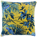 Riva Paoletti Amazon Jungle Housse de Coussin Carré, Bleu Sarcelle et Jaune, Imprimé de Plantes de Palmiers Jungle, 100% Ccoton, 55 x 55 cm (22 "x 22")