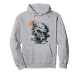 fierce anime asian dragon in sky, clouds sunset japanese art Pullover Hoodie