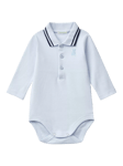 Benetton Baby Collar Button Placket Bodysuit, Light Blue Powder