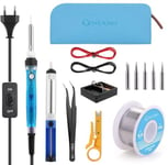 Fer à Souder Kit, ONEAMG 60W, Electrique, Temperature Réglable avec Interrupteur ON/OFF, Station de Soudage avec 5PCS Conseils, Pompe à Dessouder, Fil de Soudure, Pincettes (Blue)