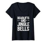 Womens Funny Deadlifts and Jingle Bells Santa Claus Gym Fitness Pun V-Neck T-Shirt