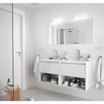 Meuble de salle de bain suspendu 120 cm Blanc brillant avec deux tiroirs et deux espaces 120 cm - Avec double miroir et lampe LED