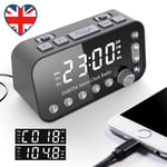 Bedside Alarm Clock Radio LED Digital Clock With Antenna Dual USB DAB/FM UK