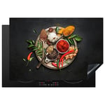 KitchenYeah© Protection Plaque Cuisson Deco Cuisine Cache Induction 77x51 cm Protège Pour Cuisiniere Protection Épices - Poivre - Cuillères - Légumes