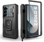 Pour Coque Samsung Galaxy Z Fold 6 2024 Avec Support De Bague&s Porte Stylo&couverture Caméra Coulissante Protection Des Charnières , Pare-Chocs Résistants Aux Lourds Couvercle Robuste - Noi[Q4747]