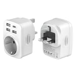 Hoppac Adaptateur Prise Anglaise, Prise Anglaise Adaptateur Francais Avec 3USB A et 1USB C,Adaptateur Voyage Multifonction 5 en 1 Prise Anglaise/UK vers France Pour UK,L'Irlande,Singapour,Dubai,Type G