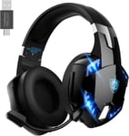 Casque Gaming Wireless Pour Ps4/Ps5/Switch/Pc/Téléphone Portable/Ordinateur Portable/Tablette, 2,4ghz Dongle(Usb Et Type-C), Microphone Antibruit Amovible, Stéréo 7.1, Lumière Led