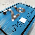 3D Blue House Signs Wall Door Numbers Street Names Home Plaques Mirror Chrome