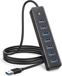 Hub USB 3.0, 7 Ports Adaptateurpour USB Adaptateur 5Gbps, avec Port d'alimentation 5V/3A, Compatible avec MacBook, PS4, Surface Pro, Flash Drive, Mobile HDD,(Câble Noir 100cm)