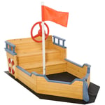 Kids Wooden Sandbox Pirate Ship Sandboat with Bench Seat Storage Space