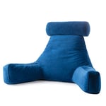 LINENSPA Coussin de lecture avec mousse à mémoire de forme déchiquetée - Coussin de dos pour s'asseoir dans le lit, lire, jouer, regarder la télévision - Coussin de chaise de lit avec accoudoirs, bleu