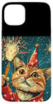 iPhone 15 Plus New Year Cheer with this Happy and Funny looking Cat Design Case