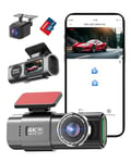 4K Dash Cam Front and Rear, Mini WiFi Dashcam for Car with Super Night Vision, 64G SD Card, 170°Wide Angle, G-Sensor, 1.47" IPS Screen, APP Control, Voice Prompts, Parking Mode, WDR, Support 256GB Max