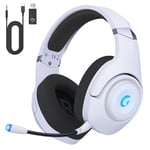 Gaming Headset, Wireless Gaming Headset for PS5/PS4 /PC/MAC, 2.4GHz Gaming Headphones With Noise Cancelling Miccrophone, Bluetooth Headphones With 3D Surround, 3.5mm Wired for Xbox Series, White