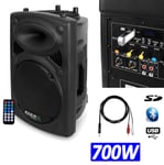 Enceinte DJ PA amplifiée 700w lecteur mp3 SLK-12A-USB-BT + câble PC